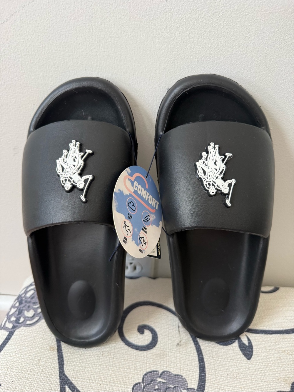 U.S. Polo Assn. Logo Comfort Slide Sandals Black Men’s Size 11-12 Faux Leather